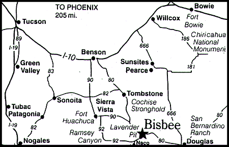 Map of Southern Arizona and Bisbee
